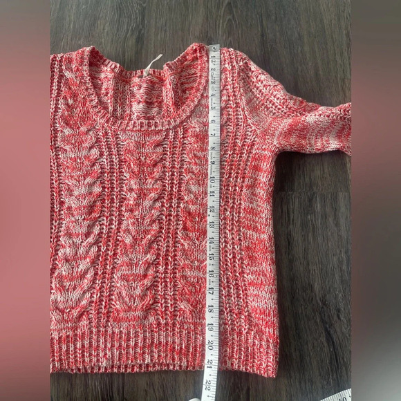 Free People | Orange White Cozy Cotton Chunky Cable Knit Sweater, M - Picture 6 of 7
